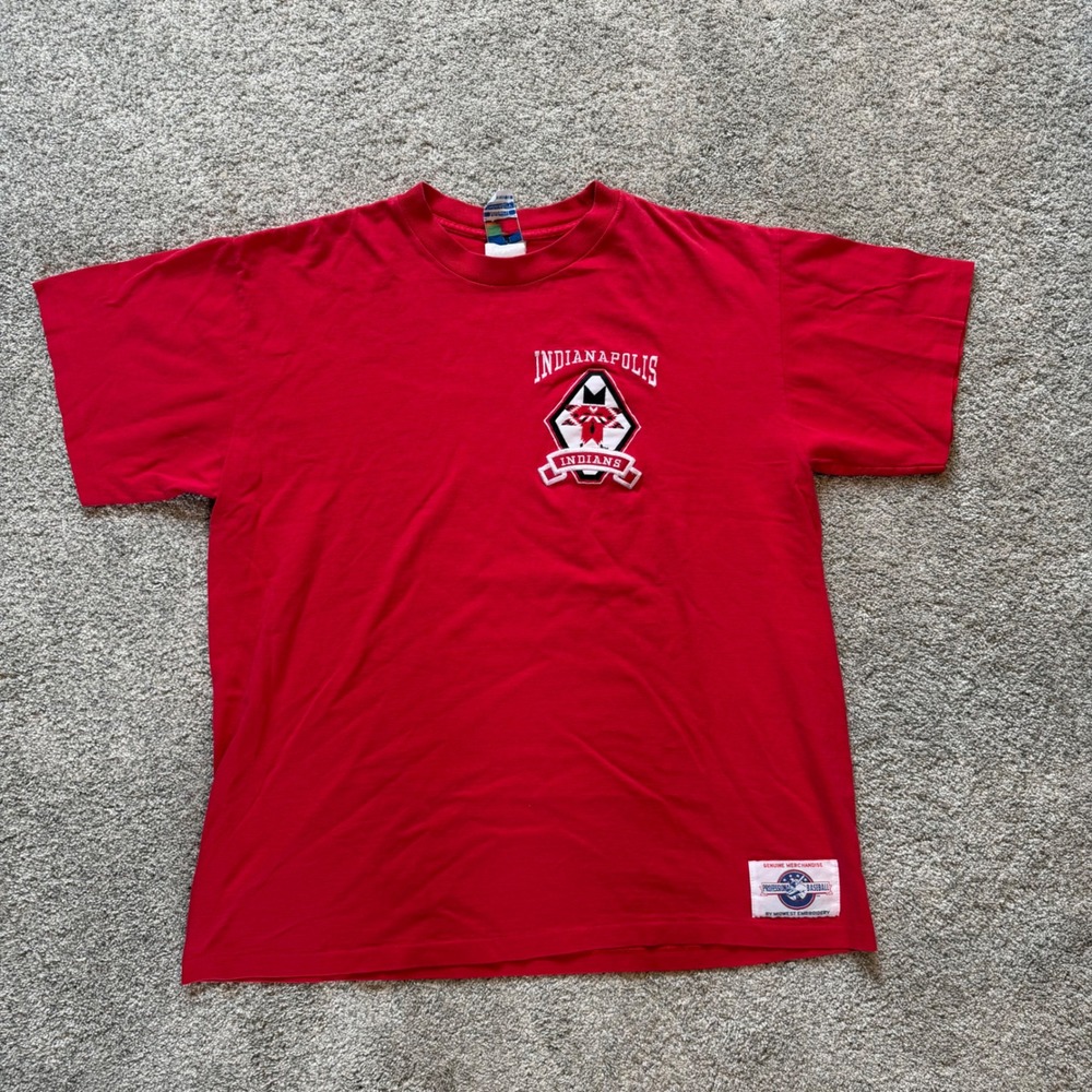 Vintage Indianapolis Indians Midwest Embroidery Red Baseball T-Shirt Mens XL